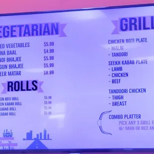 Menu from cafe inside