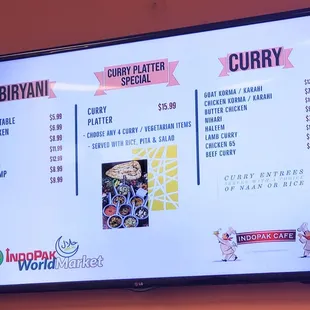Menu from cafe inside