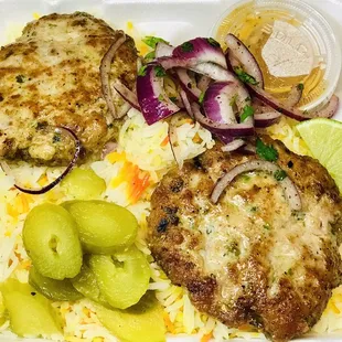 Chapli kabab with rice