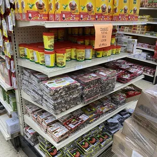 shelves of food items