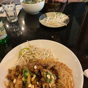 Pad Thai with Grilled Chicken and Soup with steak