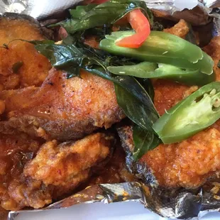 fried catfish red curry sauce