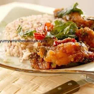 cat fish to-go + homecooked brown rice