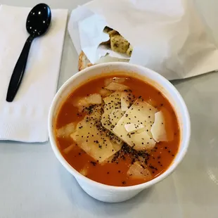 Take out tomato basil soup - yummy perfect on a rainy day!