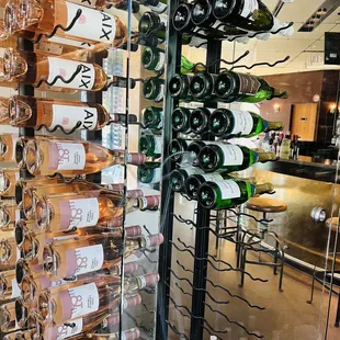 a display of wine bottles