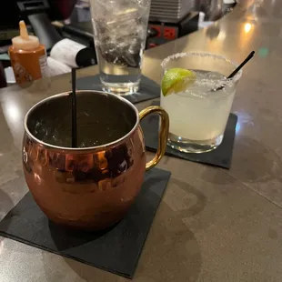 Happy Hour Moscow Mule and Indulge Margarita