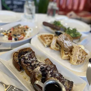 Blueberry Streudel French Toast  Chicken 'n' Waffles Fruit &amp; Yogurt Avocado Toast