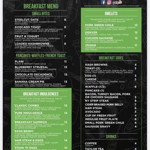 Breakfast menu