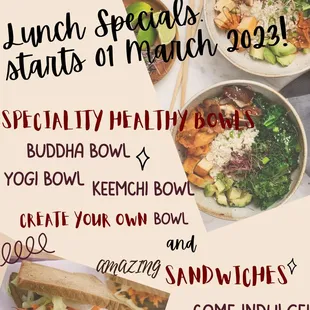 New Lunch specials starting March 2023