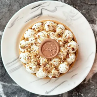 a dessert on a marble table