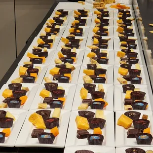 Prepared plates for the red wine, cheese, &amp; chocolate pairing class on 1/29/25.