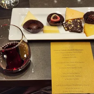 First wine and all of the chocolates and cheese for tonight's Chianti wine, cheese, and chocolate paring class.