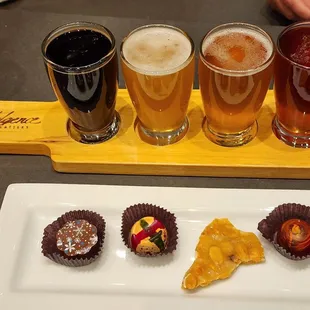 Beer and Chocolate (with peanut brittle!) flight