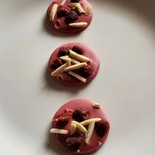 Ruby Chocolate Mendiants with Raspberries and Almonds