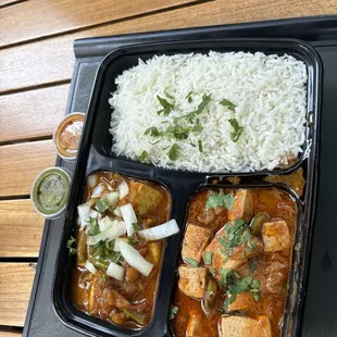 tofu curry and tofu tikka masala curry plate