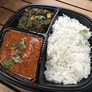 Platter: chicken tikka masala and saag paneer