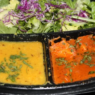 Indus visit #1; Chicken Masala, Peeli Daal, my FAV!! And good salad, love the shred cabbage.