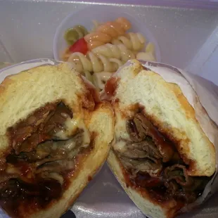 Smokehouse Roast Beef Sandwich with Pasta Salad.  Really good!