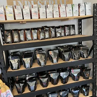 shelves of coffee and coffee beans