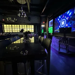 a bar with neon lights