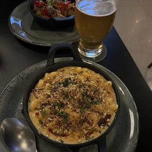 The Mac n cheese and gnocchi in the background