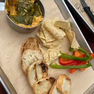 Sweet Potato Hummus (V) I wish I would have taken a picture of the other side of the bread. Quite literally black and burnt.