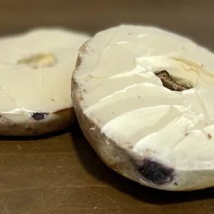 Industry Coffee blueberry bagel with cream cheese