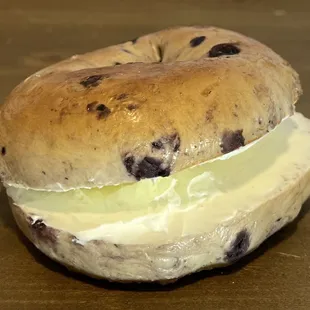 Industry Coffee blueberry bagel with cream cheese