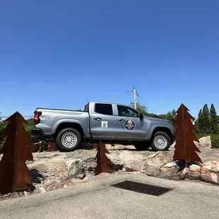 Industry Coffee Chevy Colorado on top of the mountain!  The car dealership fake mountain...