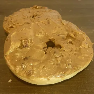 Industry Coffee plain bagel with house made pecan peanut butter