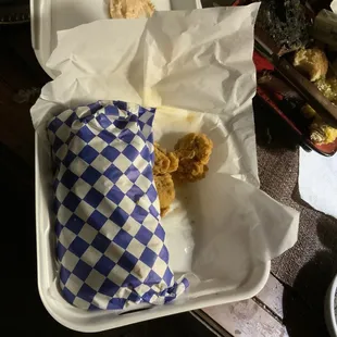 Crispy Chicken Wrap Side of fried mushrooms minus two I already ate.