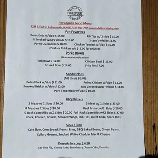 the menu
