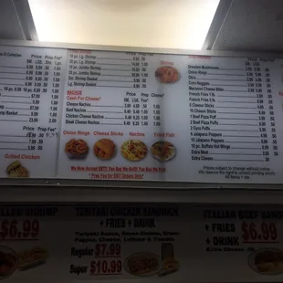 the menu for the restaurant