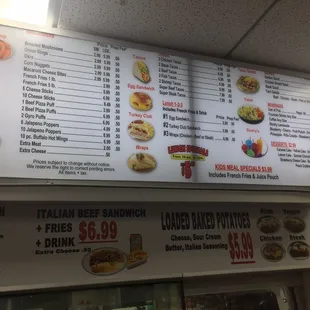 menu and prices