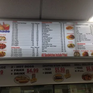 the menu for the restaurant