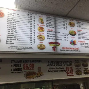menu and prices