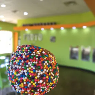 Chocolate dipped Edible Cookie Dough Pops with Sprinkles