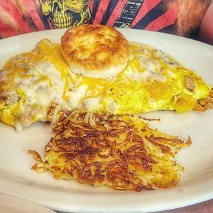 biscuits and gravy and omelet