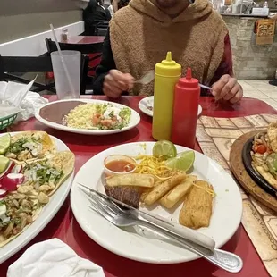 Tacos De Asada, Yucca Con Chicharron Chicken Fajitas