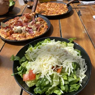 House salad,  Italian Meats Pizza Purgatory Pizza