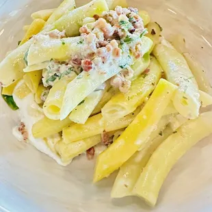 Yellow wax beans- pecorino egg yolk sauce, ricotta, smoked prosciutto