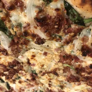 Bacon, Spinach, Bacon and Onion Garlic Pizza