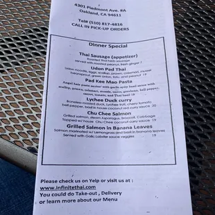 Front of menu