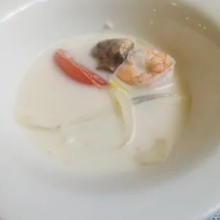 The best version of this soup I have ever had... I forget the name, but I think it might be Tom Ka...choice of meat...Shrimp fresh/FLAVORFUL
