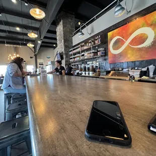 a phone on the bar