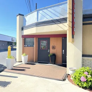  the entrance to the building