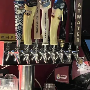  a row of beer taps