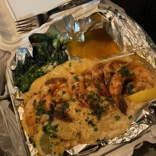 Shrimp and Grits Dinner Sautéed Spinach