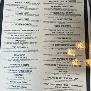 Entree menu as of 4/11/2022