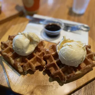 Belgian waffles ($5.50), add ice cream ($2)